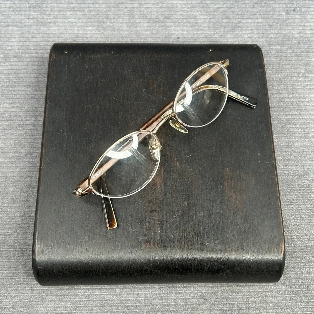 It Wood Gold Semi Rimless Oval Y2k Eyeglass Frames Wood Temples 47-20-140 C1